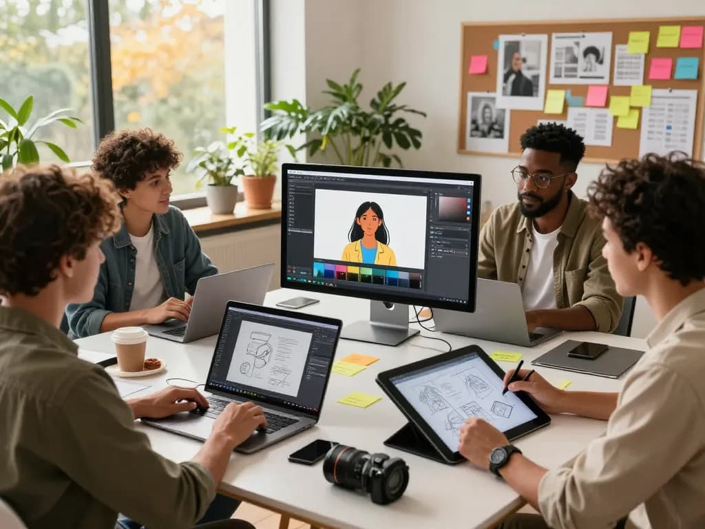 Collaborative team using Nano Banana AI image editor in a modern workspace