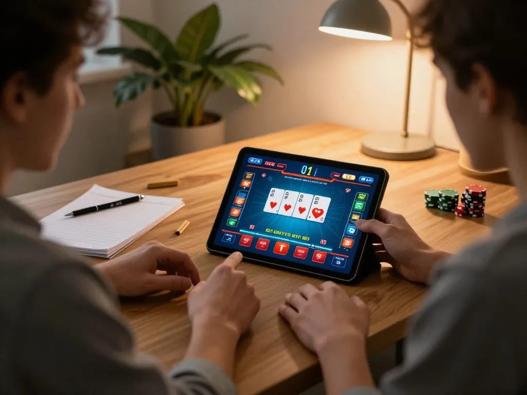 Engaging in online poker using a tablet while downloading tải hitclub for an enhanced gaming experience.