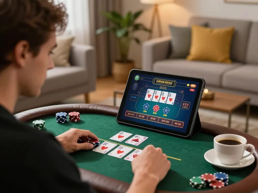 Player immersed in online SC88 casino gaming experience, focused on poker strategy and engaging gameplay.