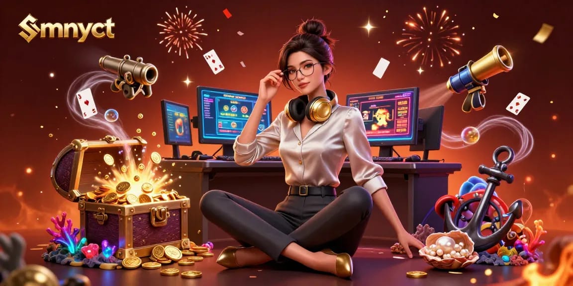 Engage in exciting gaming at smnyct with dynamic casino elements and vibrant illustrations.