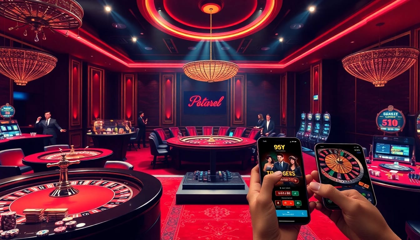 Experience thrilling gameplay with 95Y at a luxury casino filled with high-stakes gaming tables and vibrant slot machines.