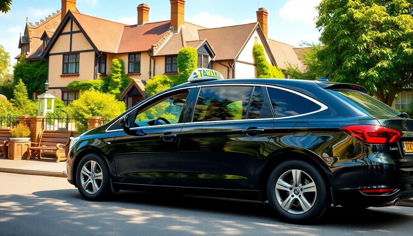 Engaging taxi service experience in West Byfleet with a friendly driver and vibrant surroundings.