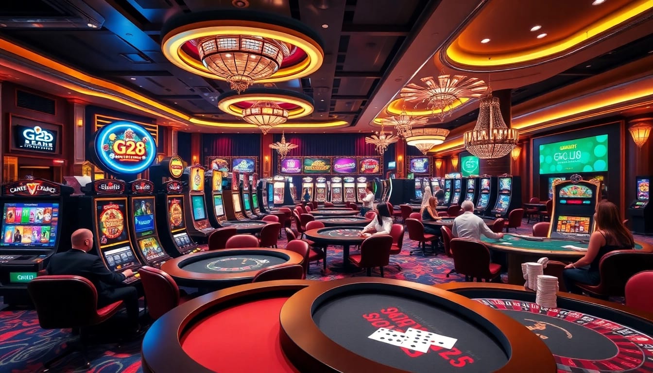 Players enjoying the G28 casino experience with vibrant tables and thrilling games.