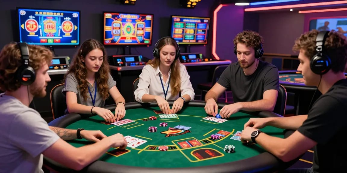 Players enjoying gaming at the best casinos for credit cards, showcasing excitement and diverse card options in a vibrant online environment.