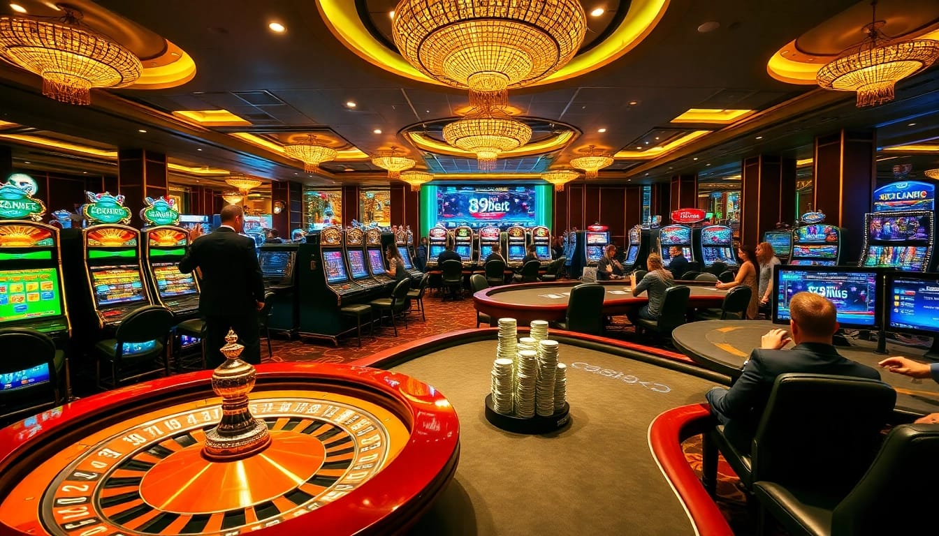 Exciting casino atmosphere with players engaged on the trang chủ 89bet platform and vibrant gambling elements.
