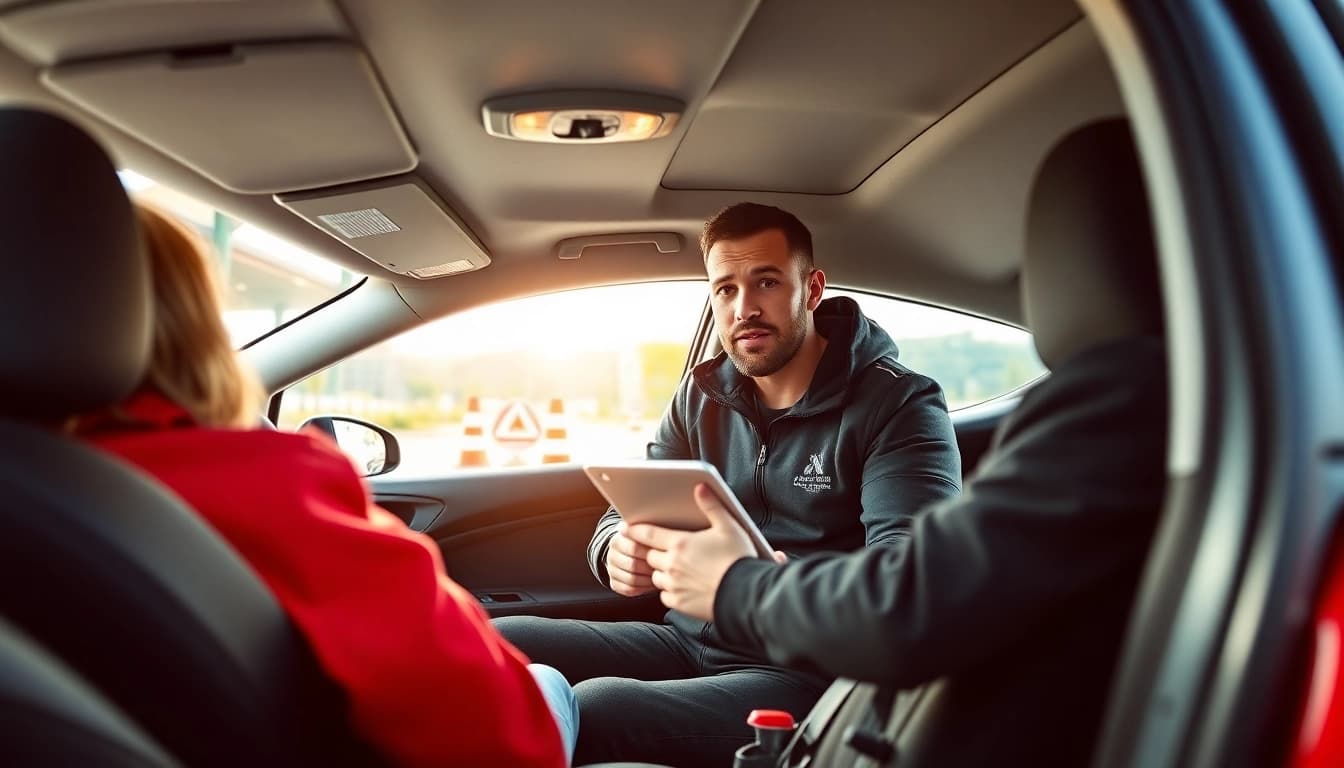 Engaging scene of intensive driving course Guildford with a professional instructor teaching students.