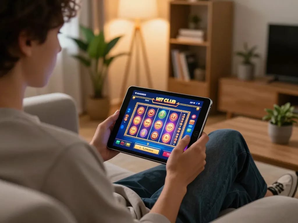 Engaging with hitclub on a tablet while enjoying a cozy home gaming experience