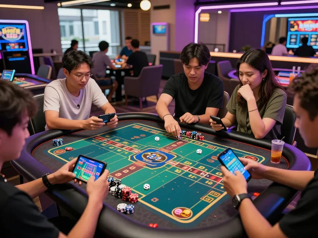 Dynamic players enjoying tài xỉu online in a lively casino setting.