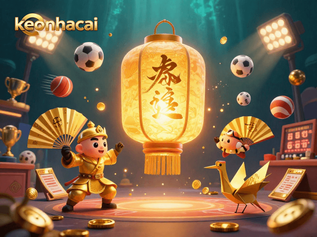 Win big with keonhacai amidst dynamic sports elements and glowing casino ambiance.