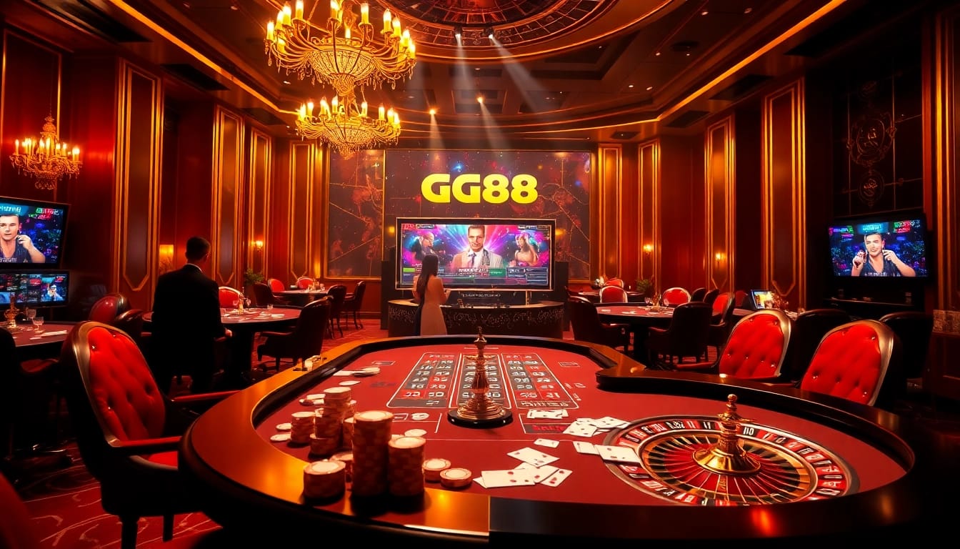 Engaging scene depicting a user at GG88 đăng nhập with casino elements and luxurious ambiance.
