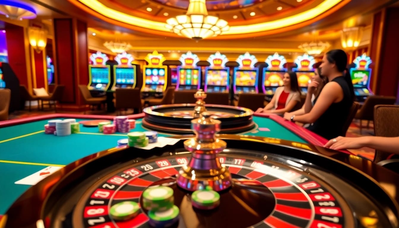Exciting gaming scene showcasing Nhà cái U888 with lively casino tables and thrilled players.