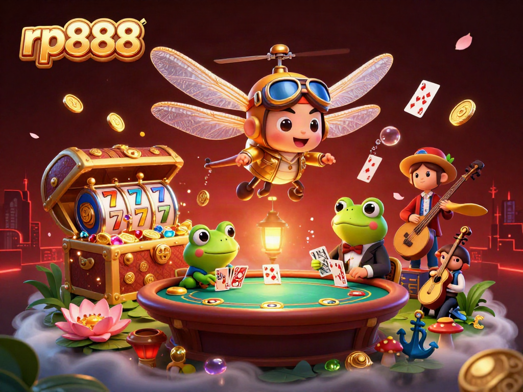 Experience thrilling action at rp888 with a vibrant casino scene featuring unique characters and colorful game elements.