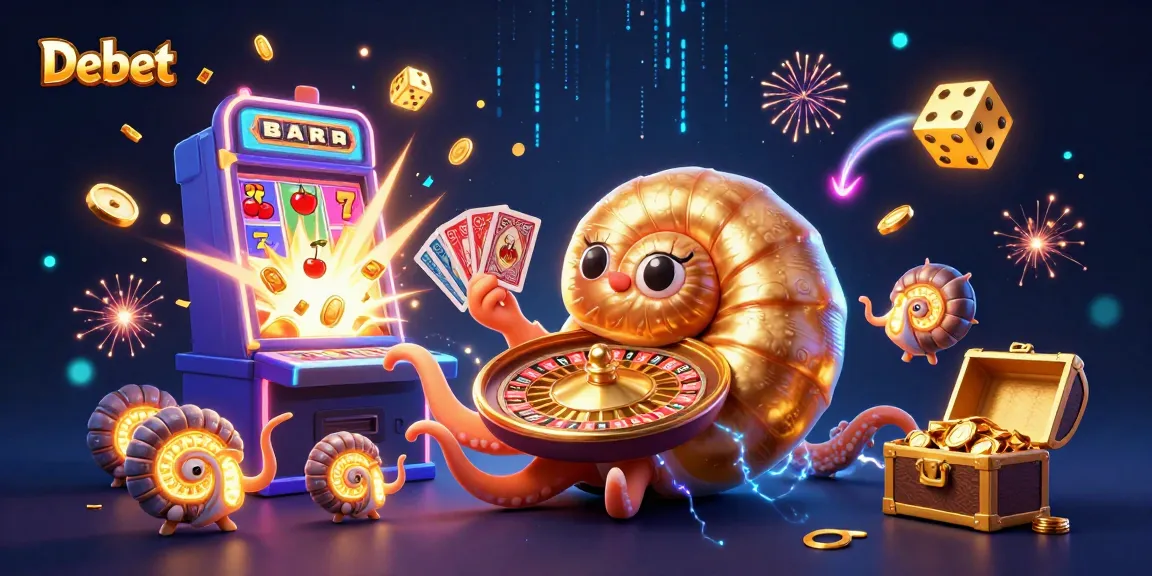 Debet's 3D casino world illustrates thrilling gameplay with vibrant slot machines and golden roulette.