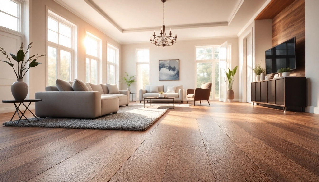 Showcasing vinyl plank flooring in a stylish living room with natural light and elegant decor.