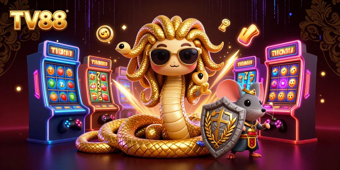 Experience slots excitement as TV88 brings together Medusa and a warrior mouse in a captivating 3D casino scene.