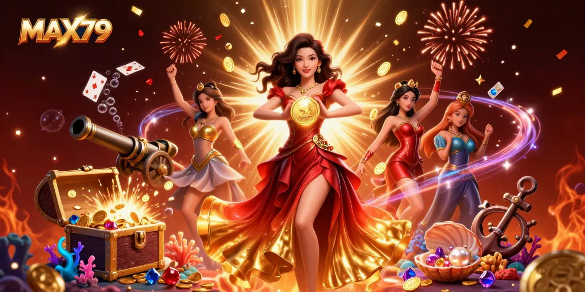 Experience the excitement of MAX79 with a dazzling Asian heroine celebrating riches in a vibrant gaming universe.