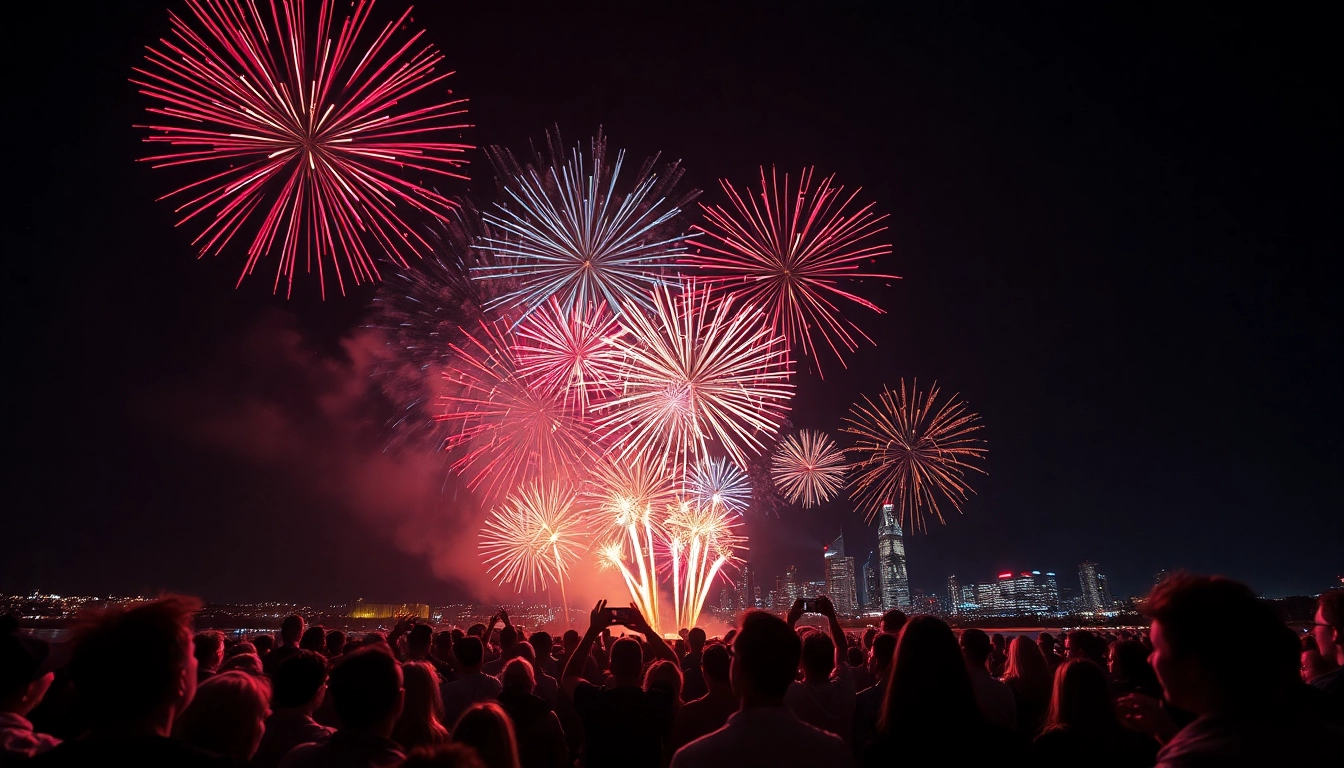 Buy fireworks Manchester lighting up the night sky with colorful explosions.