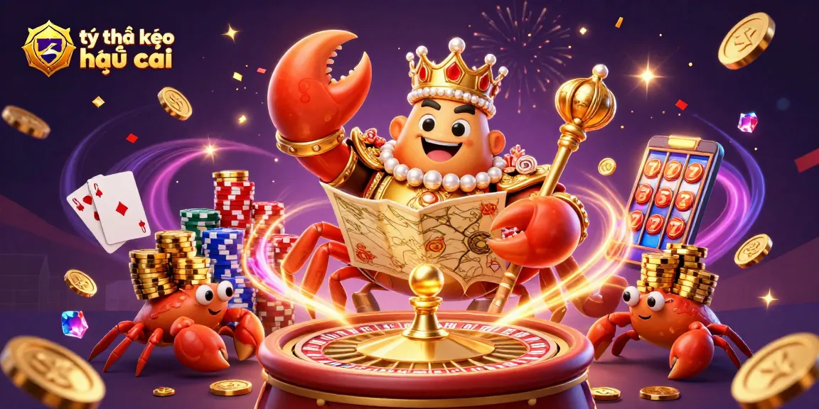 Engage with tỷ lệ kèo nhà cái through a vibrant 3D casino scene featuring a golden crab emperor amid dynamic betting elements.
