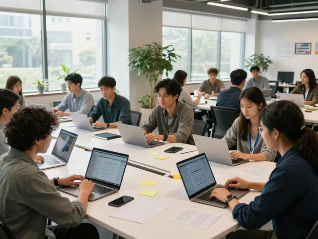 Our site showcasing a vibrant co-working space filled with professionals collaborating on projects.