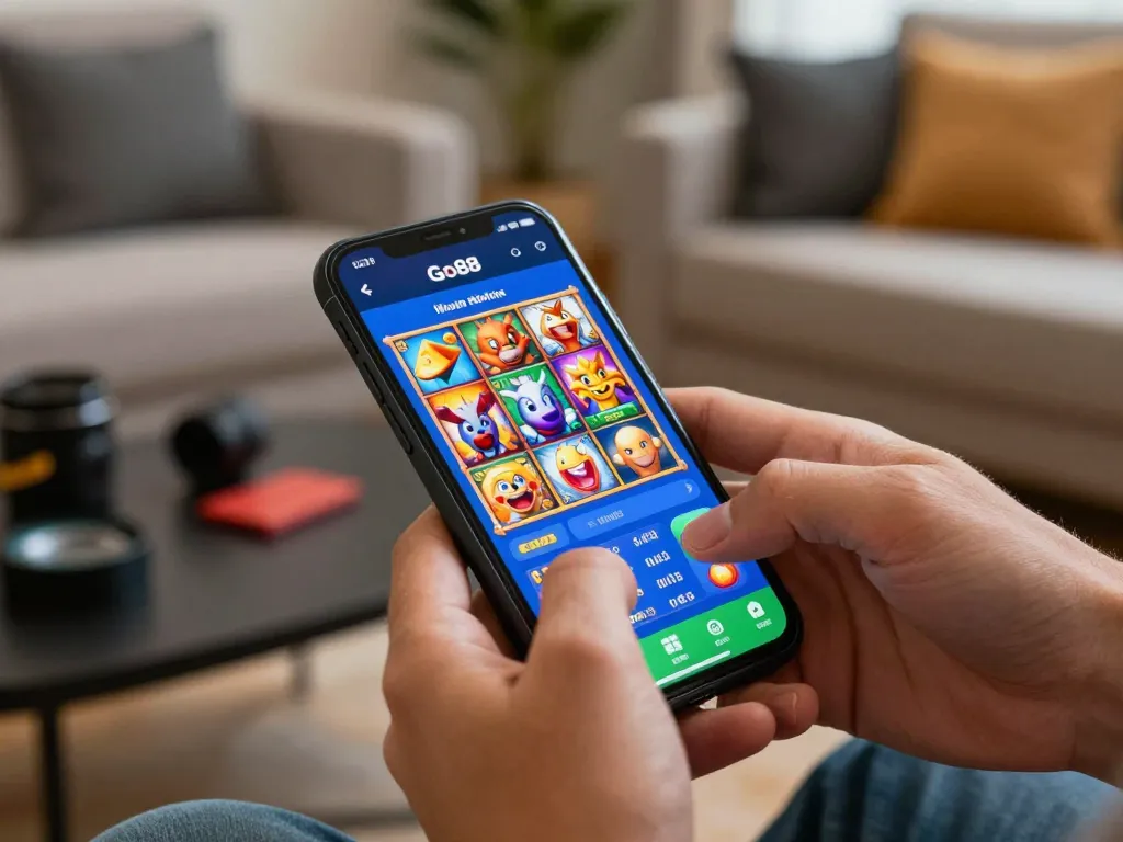 Enjoying the Go88 mobile gaming app while rotating colorful slot reels for big wins