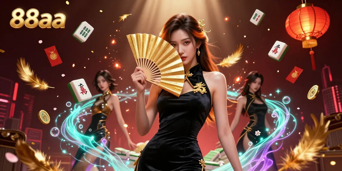 Experience thrilling 88aa gaming with a stunning illustration of an elegant Asian woman surrounded by casino elements.