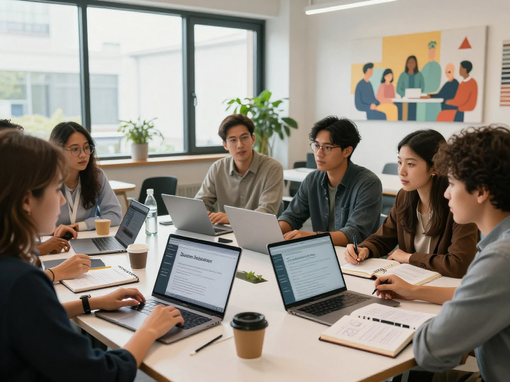 Professionals collaborating in a modern workspace, highlighting affordable online promotion.