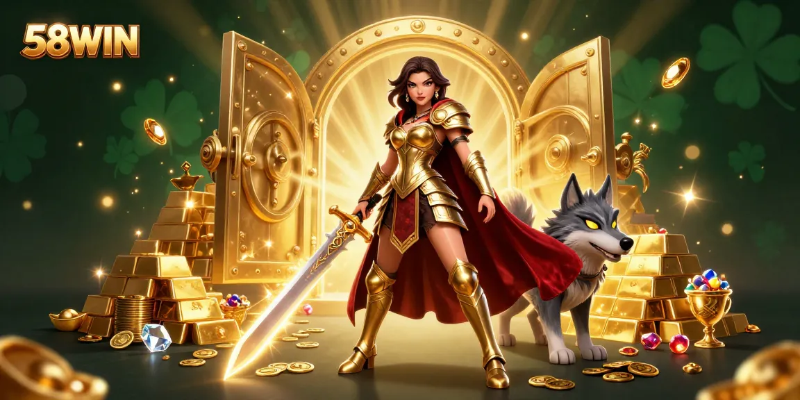 Experience the thrill of winnings with 58WIN's immersive casino adventure featuring vibrant characters and golden treasures.