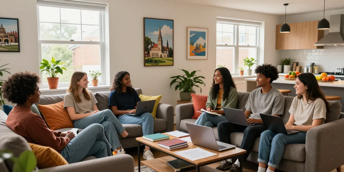 Engaging living space for Northampton Student Accommodation with students and modern decor.