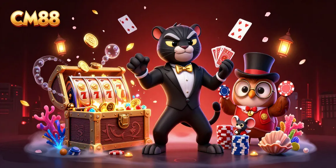 Experience the thrill of CM88 with a stylish panther dealer, vibrant casino elements, and rich interactive imagery.