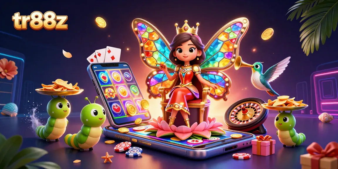 Celebrate gaming with tr88z featuring vibrant 3D characters, slot games, and rich casino elements.