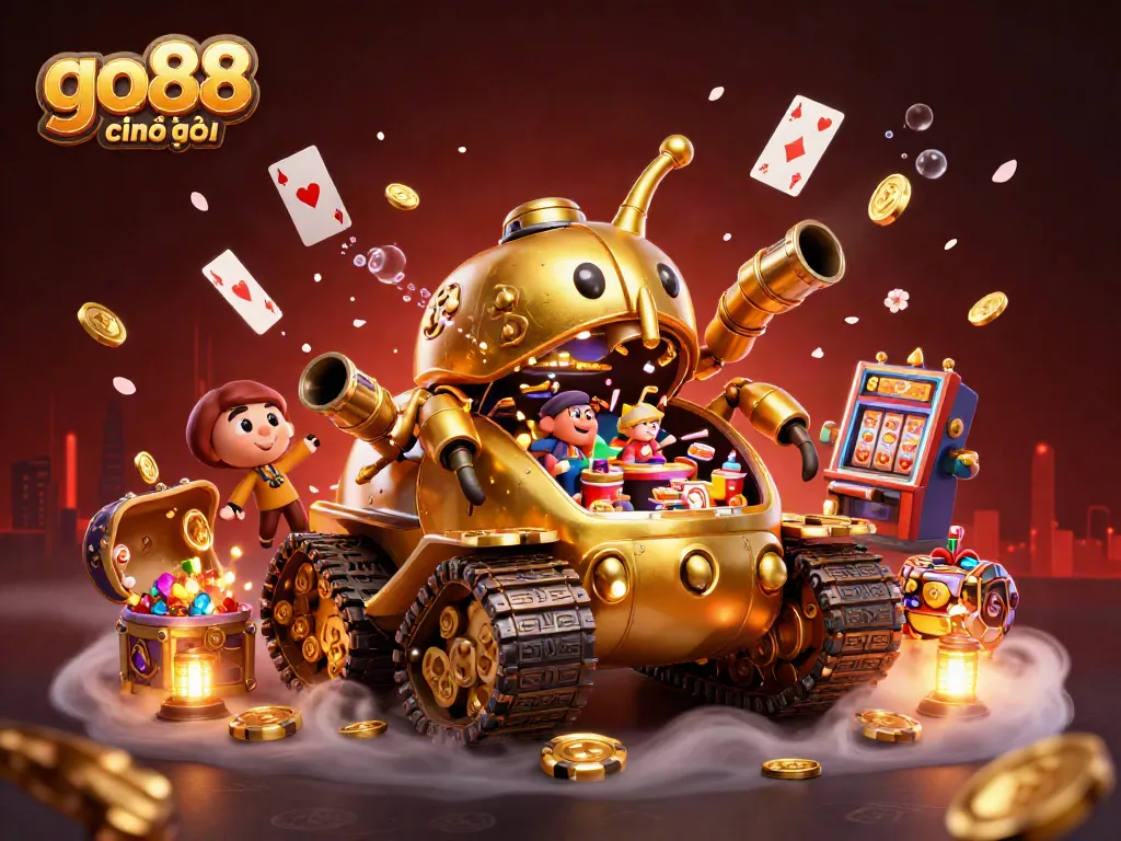 Experience gaming excitement with go88 chính thức, featuring a dynamic casino scene infused with vibrant elements.