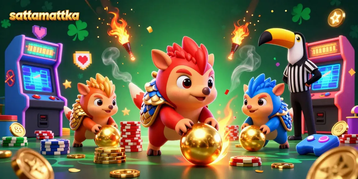 Sattamattka pangolins compete in a casino-themed scene with poker chips and arcade elements.