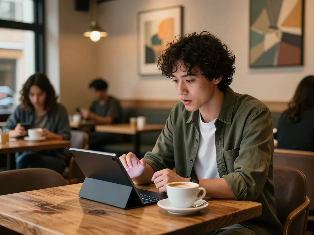 Engaging NSFW AI conversation in a modern café setting, showcasing advanced technology interactions.