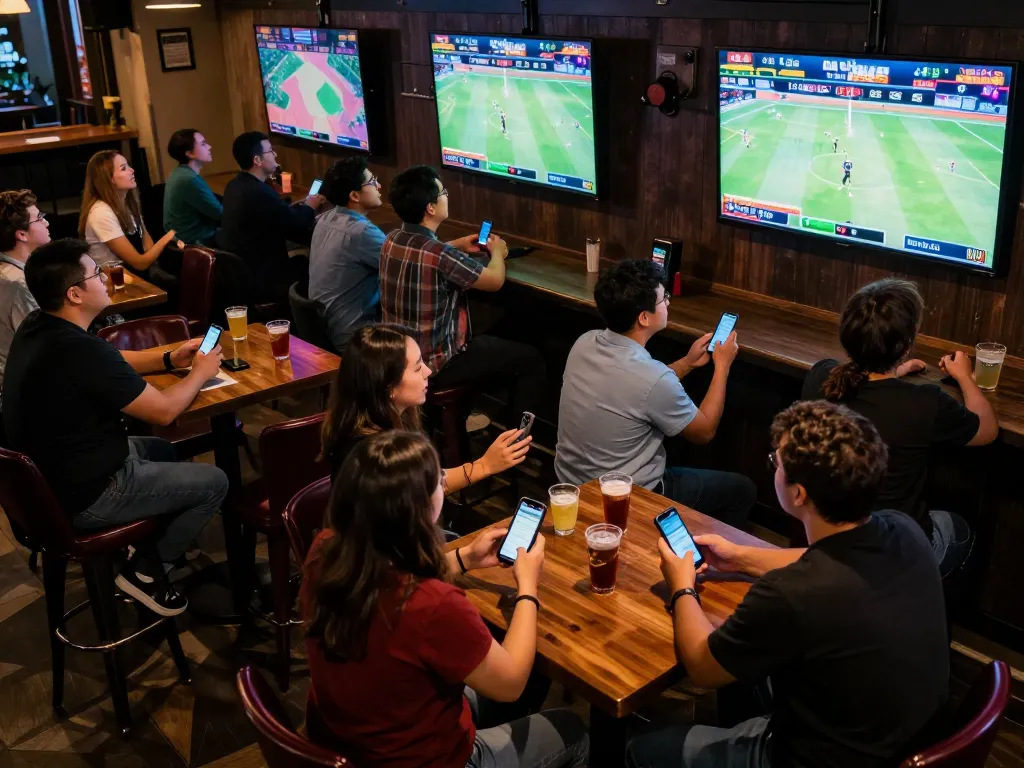Experience the thrill of the C168 game with excited patrons placed bets in a lively sports bar setting.