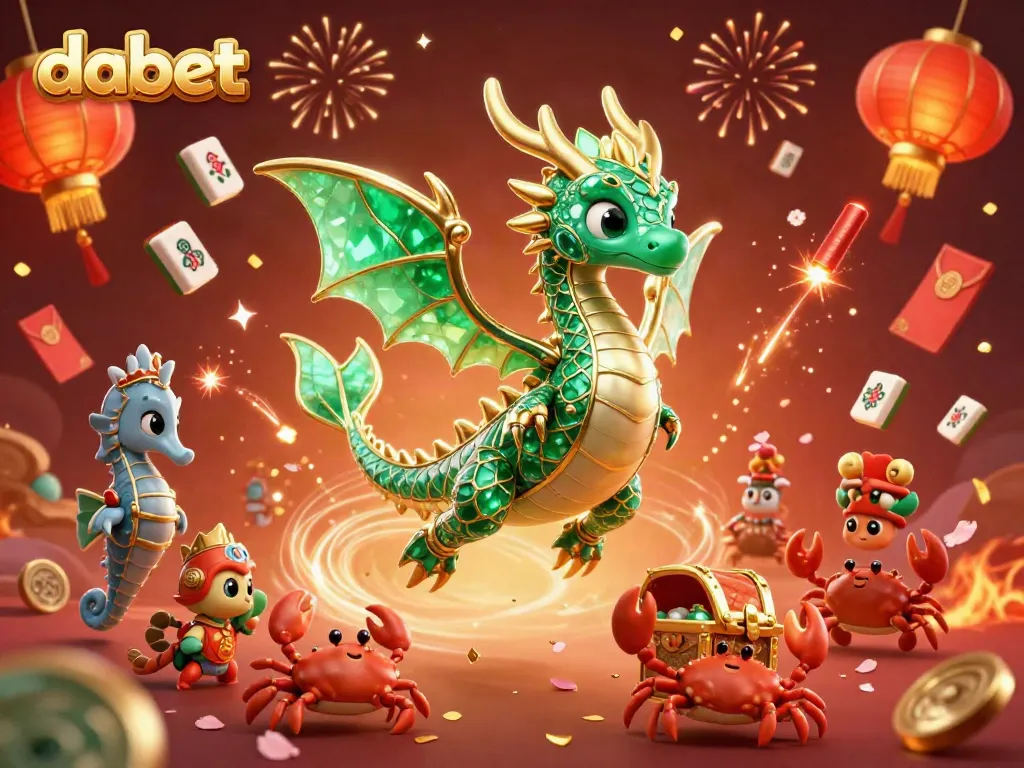 Dabet showcases a magical sea dragon surrounded by vibrant casino-themed elements in this engaging scene.