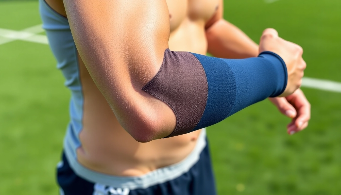 The best elbow compression sleeve for bursitis worn by an athlete in action, showcasing effective support and comfort.