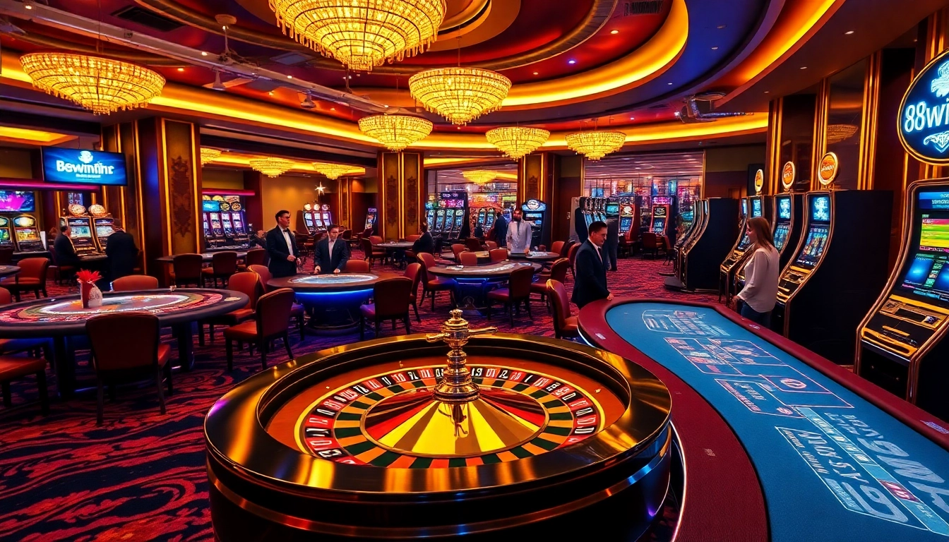 Experience the thrill of gambling at https://98win3h.io/ with vibrant casino scenes and excited players.