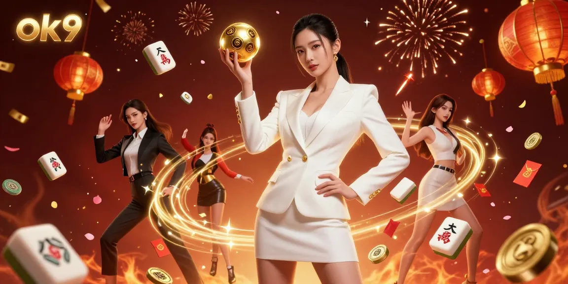 Experience the thrill of ok9 gambling with a stunning Asian woman holding a roulette ball surrounded by festive elements.