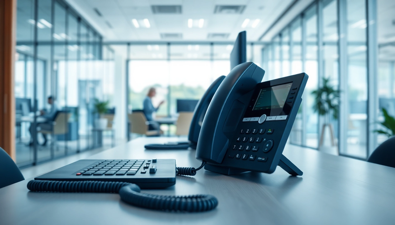 Showcasing innovative business phone providers technology at a modern office desk.