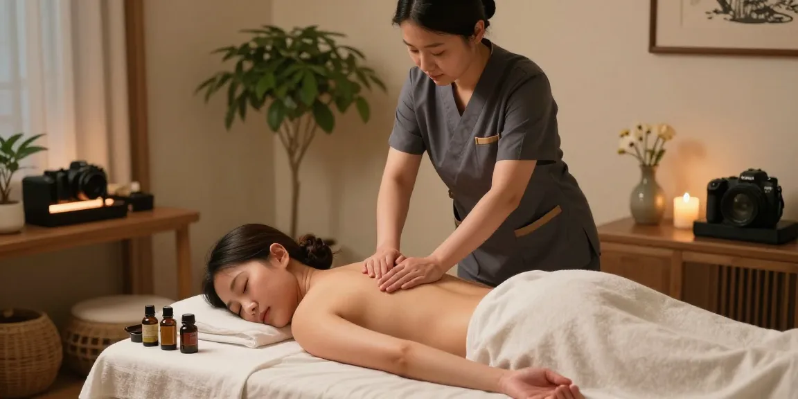청라출장안마 therapy session in a tranquil home setting, showcasing a professional therapist and a serene atmosphere.