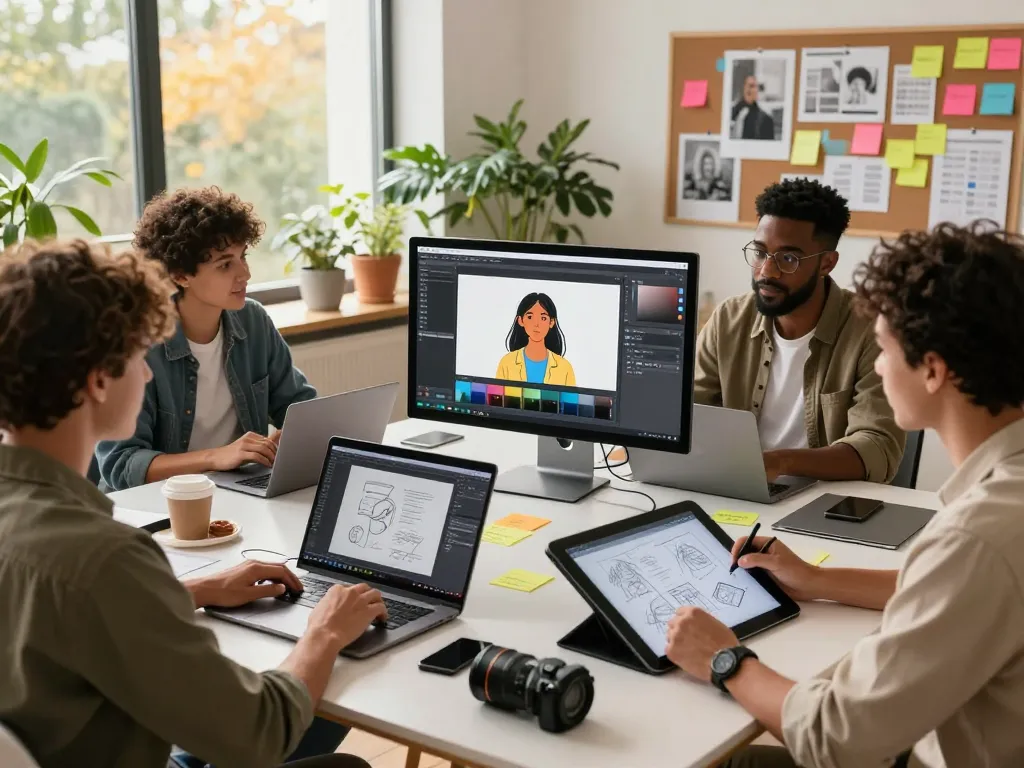 Collaborative team using Nano Banana AI image editor in a modern workspace