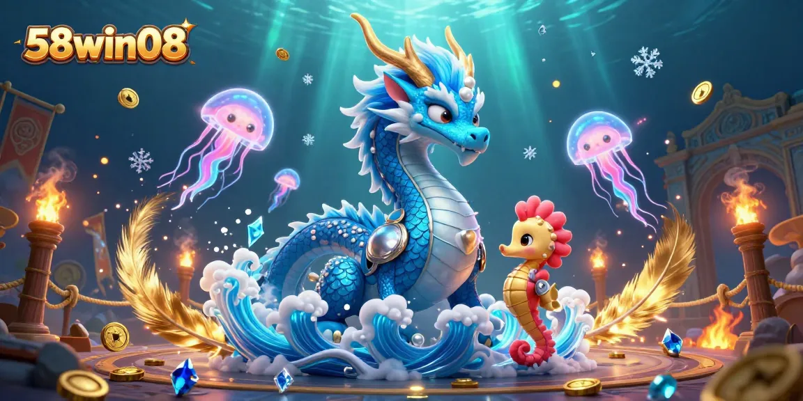 Experience exhilarating gaming at 58win08 with a captivating underwater casino scene featuring a mystical dragon.