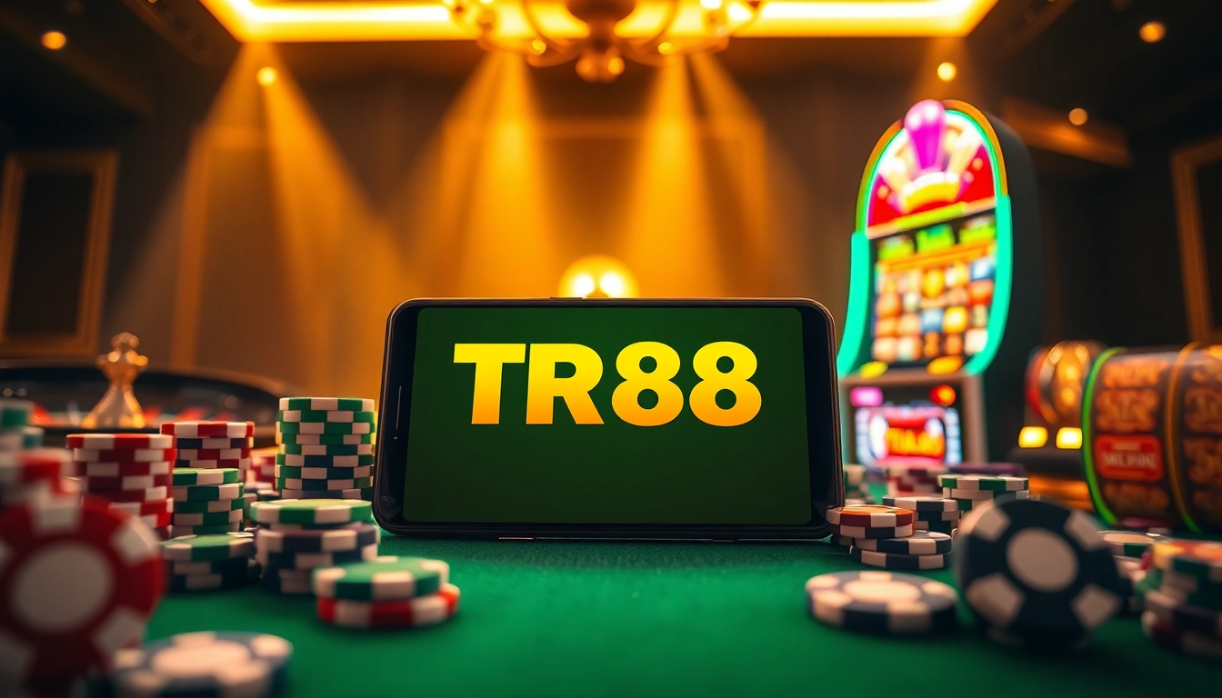 Experience the thrilling TR88 app interface amidst classic casino elements.