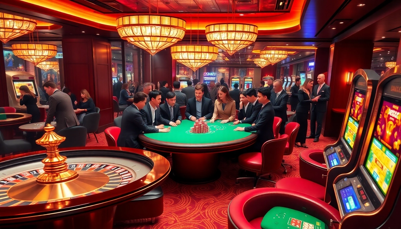 Players engaging in an exciting poker game at open88 casino, showcasing luxury and thrill.