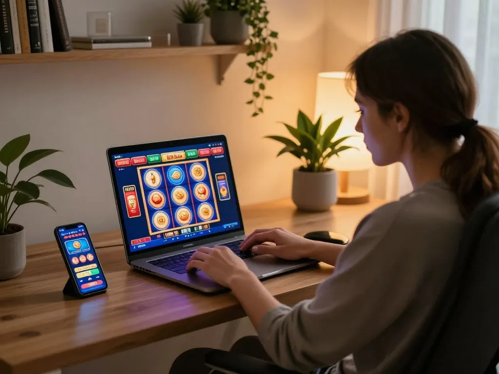 Engaging in online slots at home while exploring 789win's gaming options.