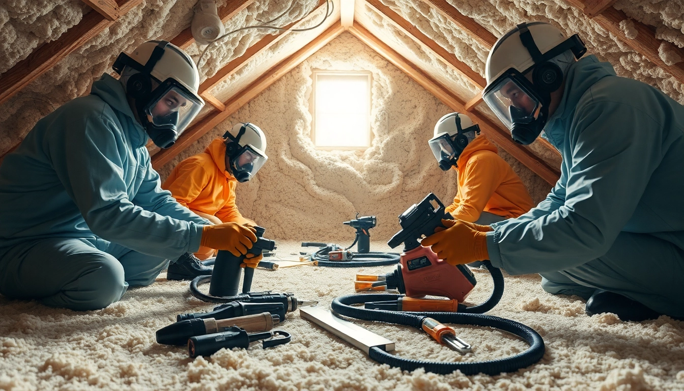 Technicians conducting spray foam removal near me in a residential attic setting.