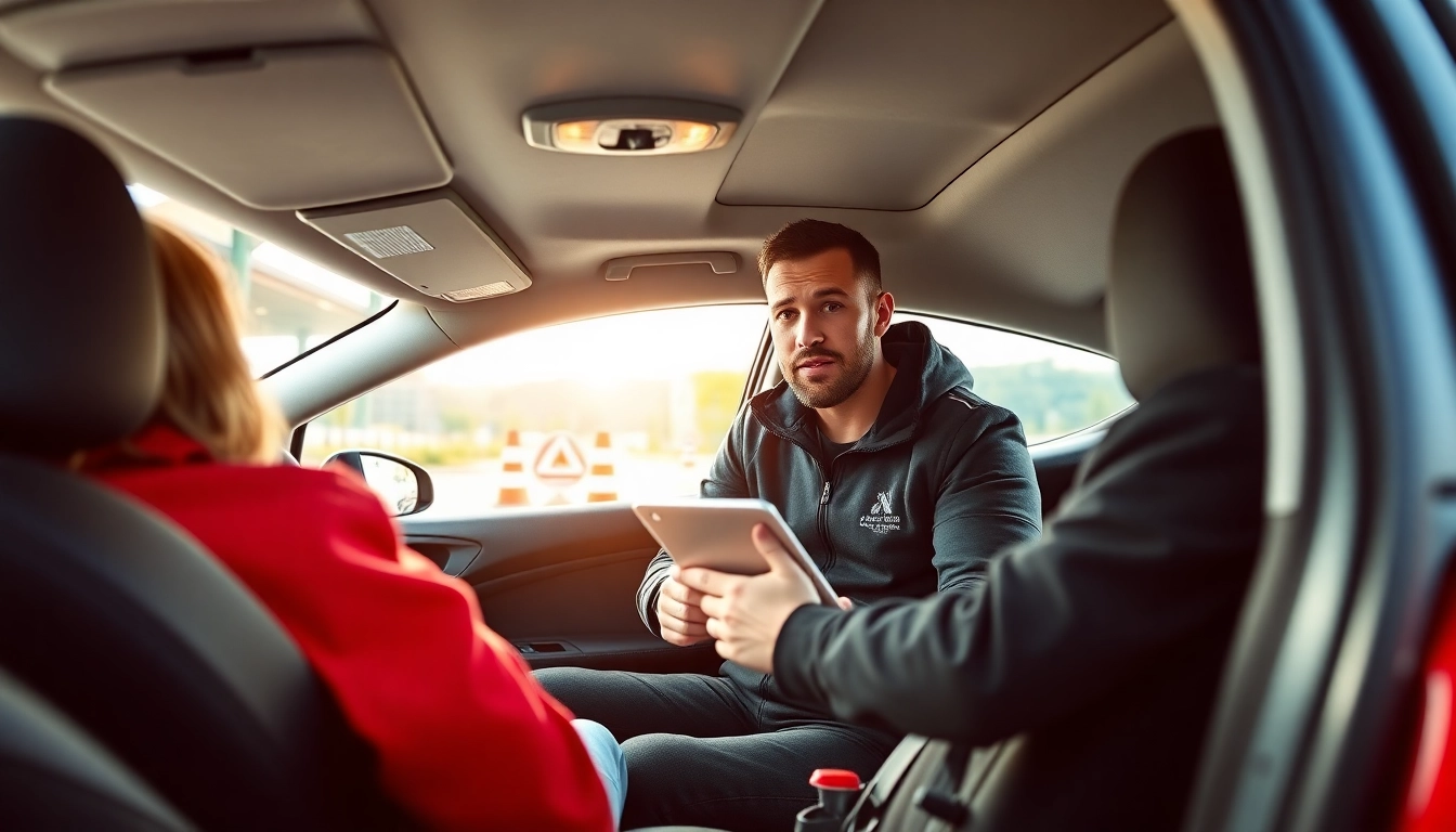 Engaging scene of intensive driving course Guildford with a professional instructor teaching students.