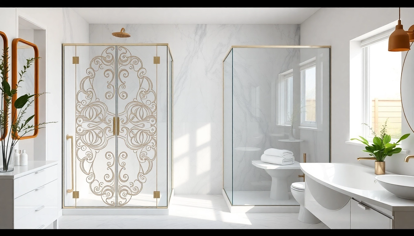 Showcase of elegant shower doors in a modern bathroom, featuring sleek designs and natural light.