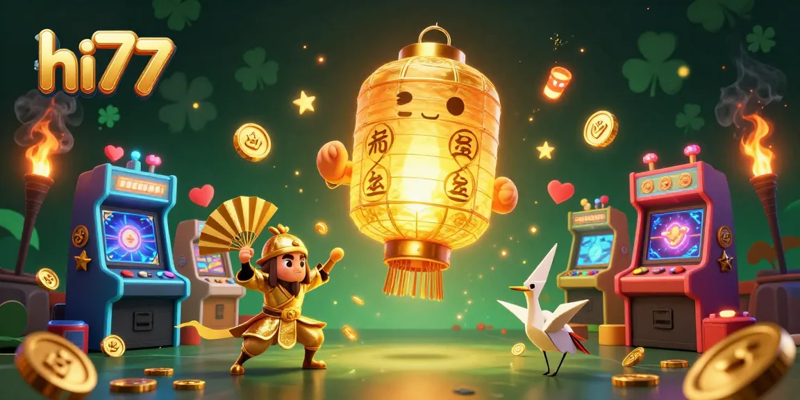 Experience thrilling gambling with hi77 in a lively, colorful casino scene featuring interactive gaming elements.