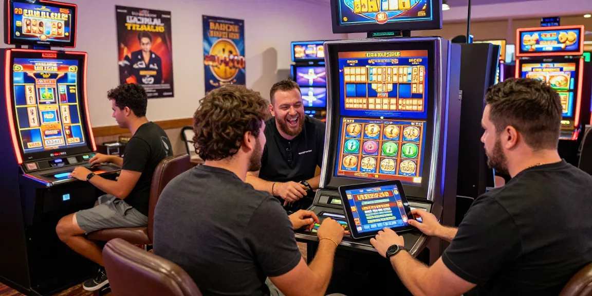 Players enjoying buy feature slots in a vibrant online casino atmosphere, showcasing excitement and engagement.